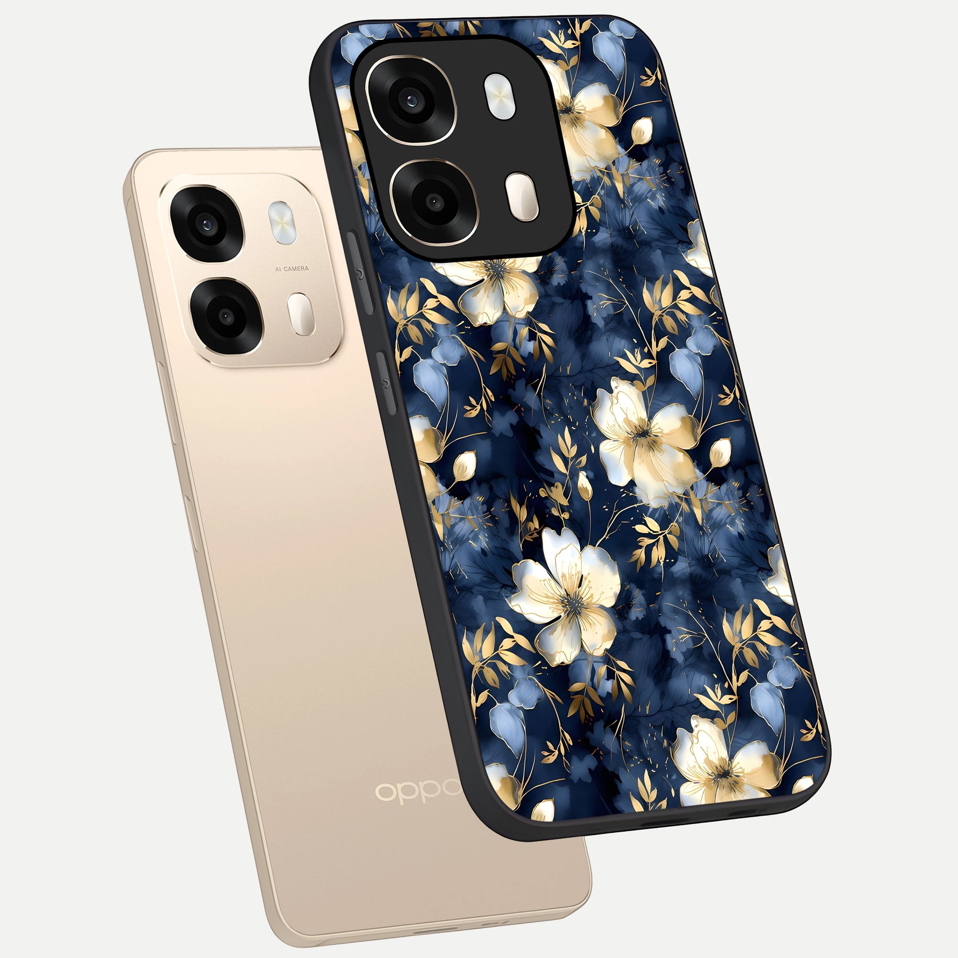  Golden Midnight Bloom phone case For Oppo A6  showing premium glass back cover with detailed artwork