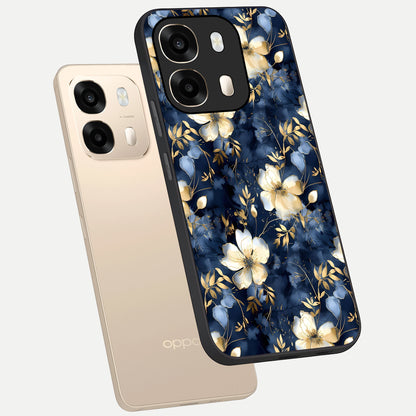  Golden Midnight Bloom phone case For Oppo A6  showing premium glass back cover with detailed artwork