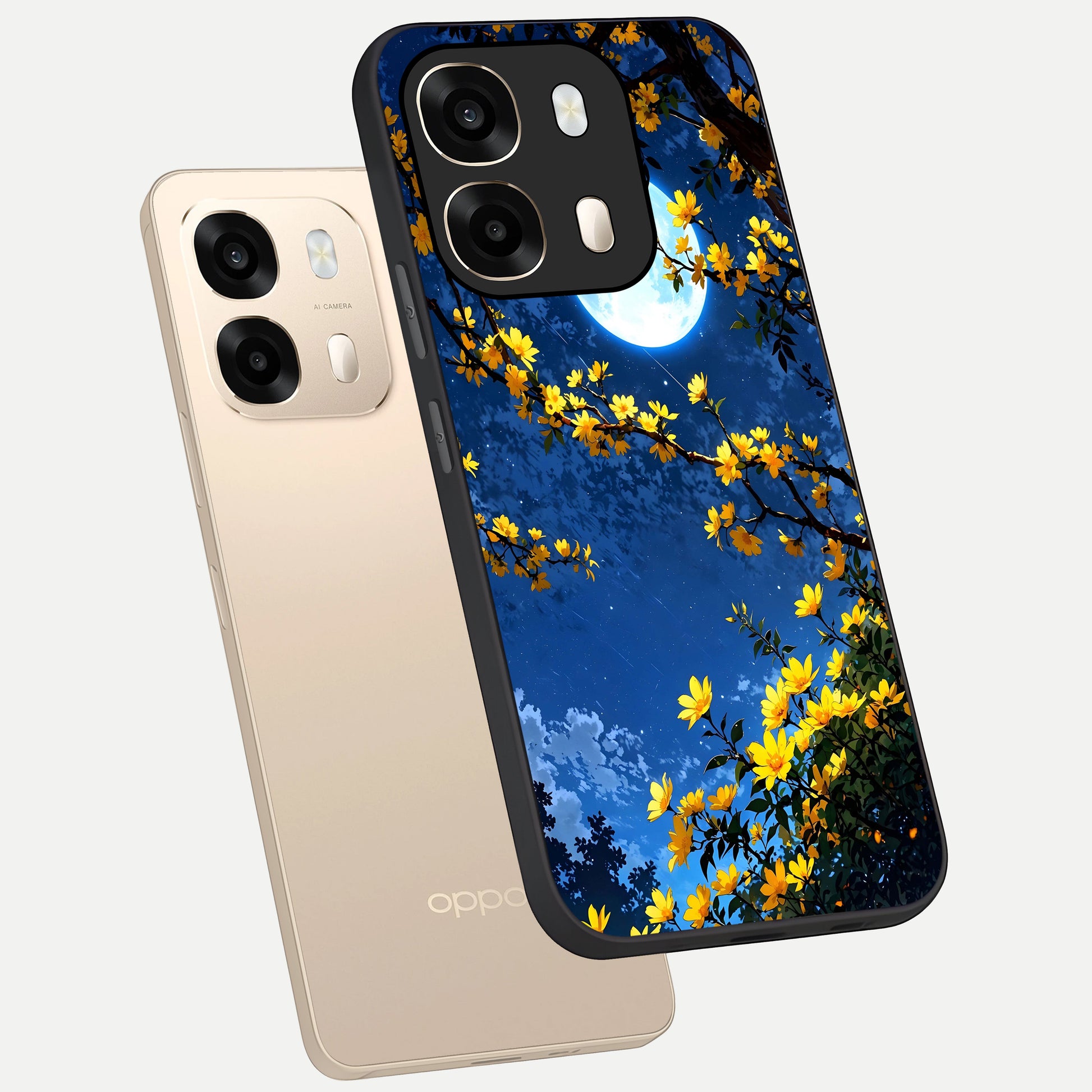  Golden Night Glow phone case For Oppo A6  showing premium glass back cover with detailed artwork