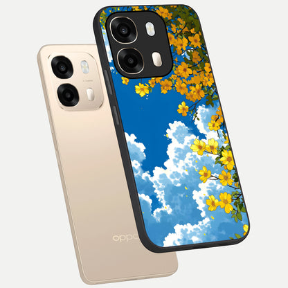  Golden Petal Sky phone case For Oppo A6  showing premium glass back cover with detailed artwork