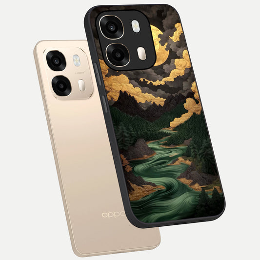  Golden River Moon phone case For Oppo A6  showing premium glass back cover with detailed artwork