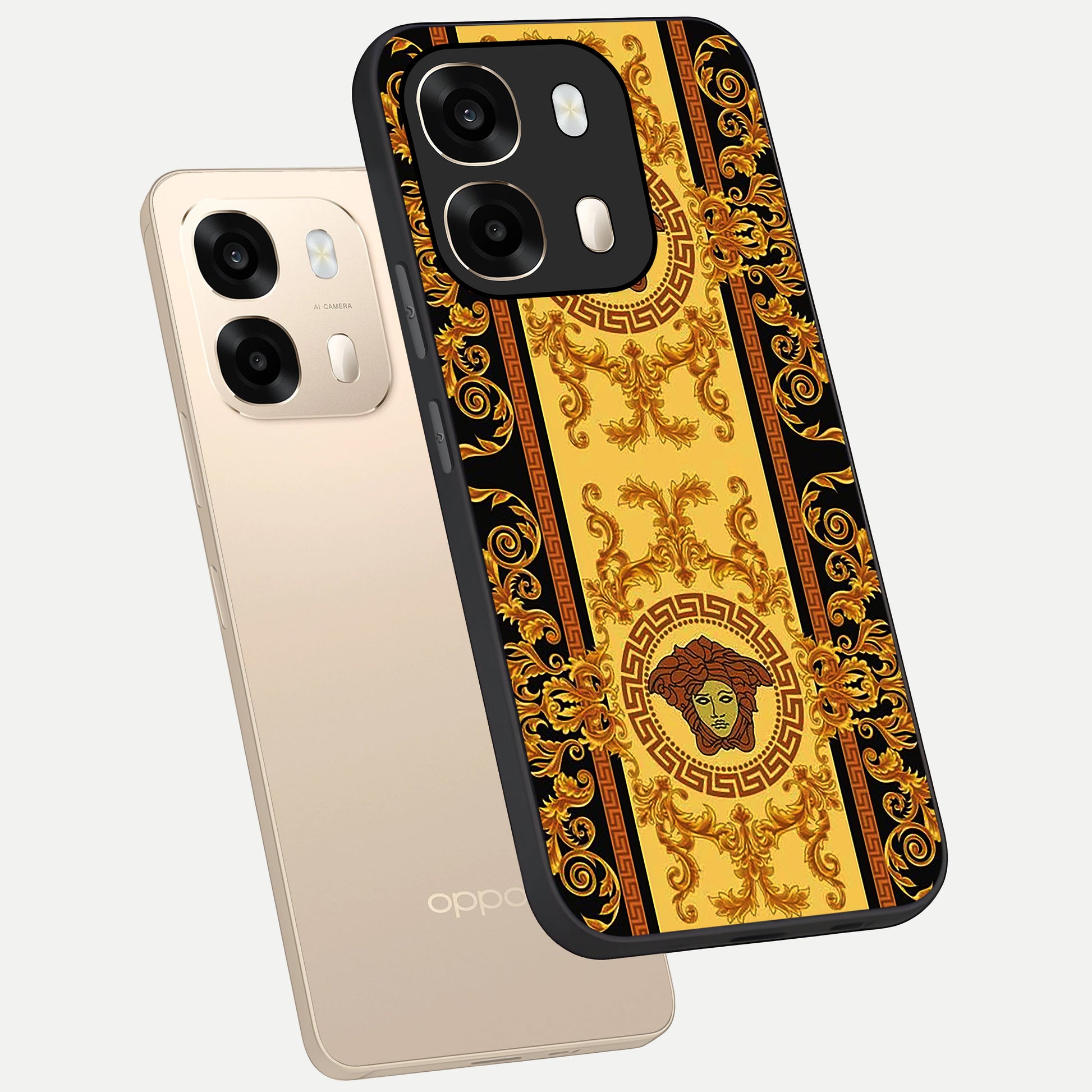  Golden Royal Heritage phone case For Oppo A6  showing premium glass back cover with detailed artwork