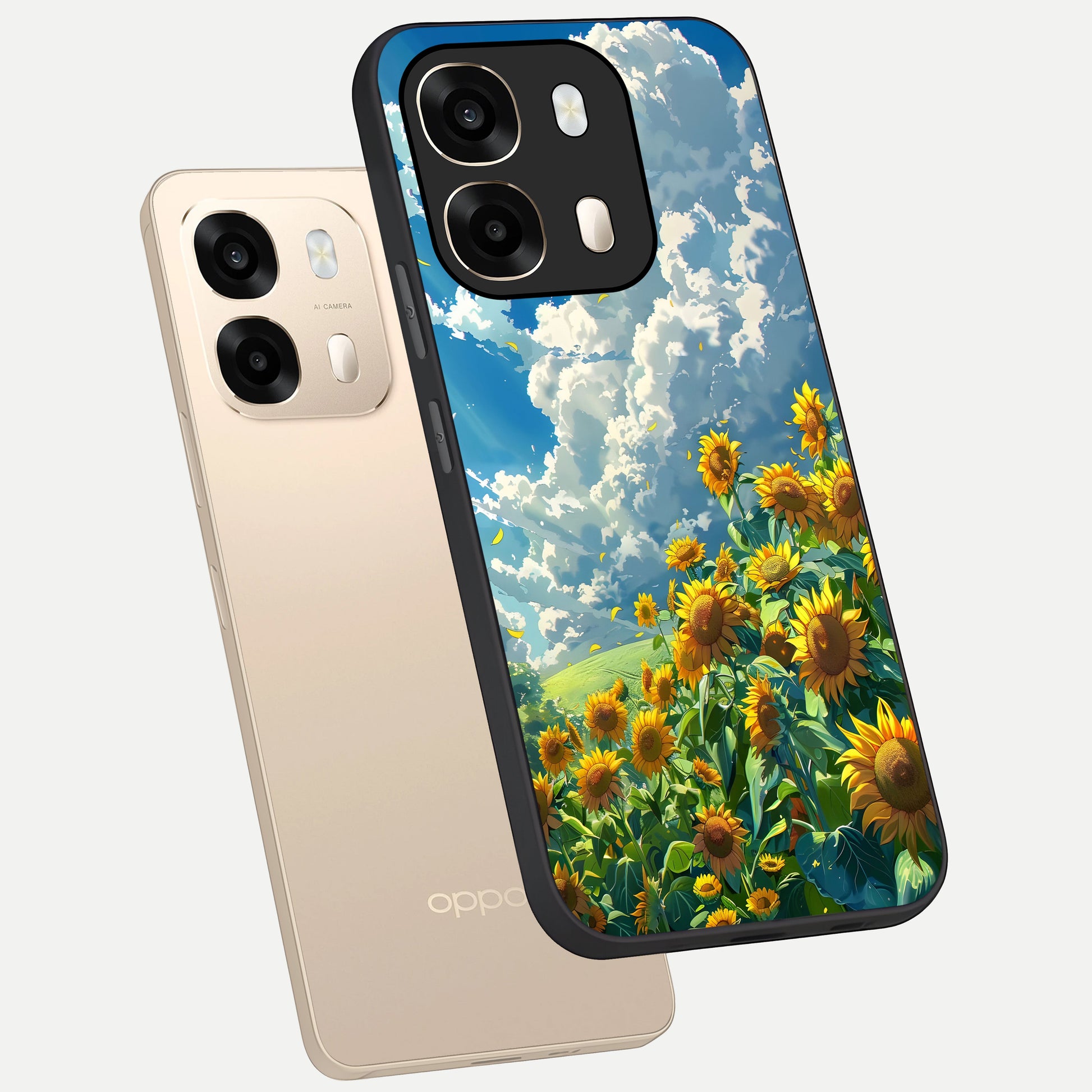  Golden Sun Glory phone case For Oppo A6  showing premium glass back cover with detailed artwork