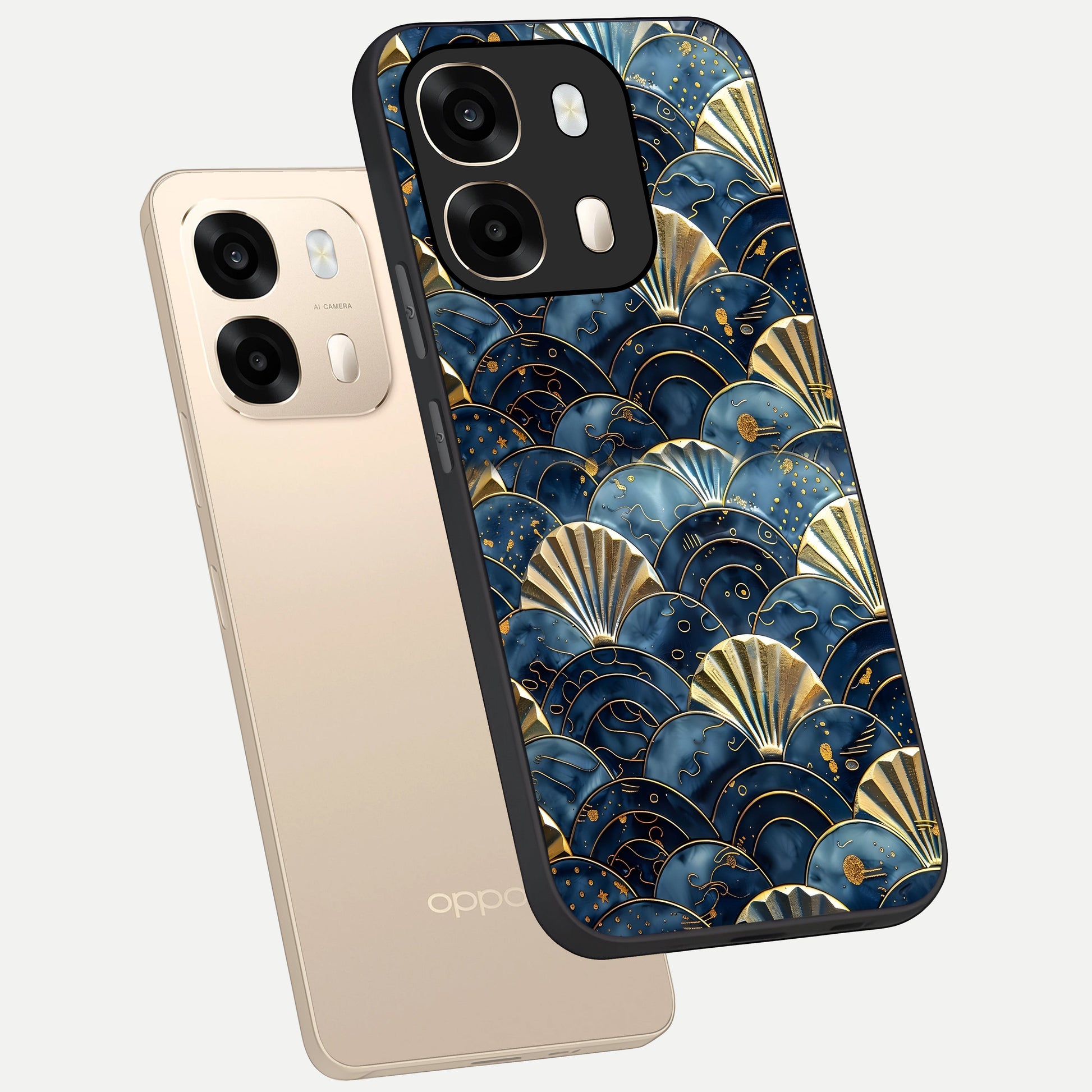  Golden Wave Luxe phone case For Oppo A6  showing premium glass back cover with detailed artwork