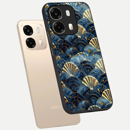  Golden Wave Luxe phone case For Oppo A6  showing premium glass back cover with detailed artwork