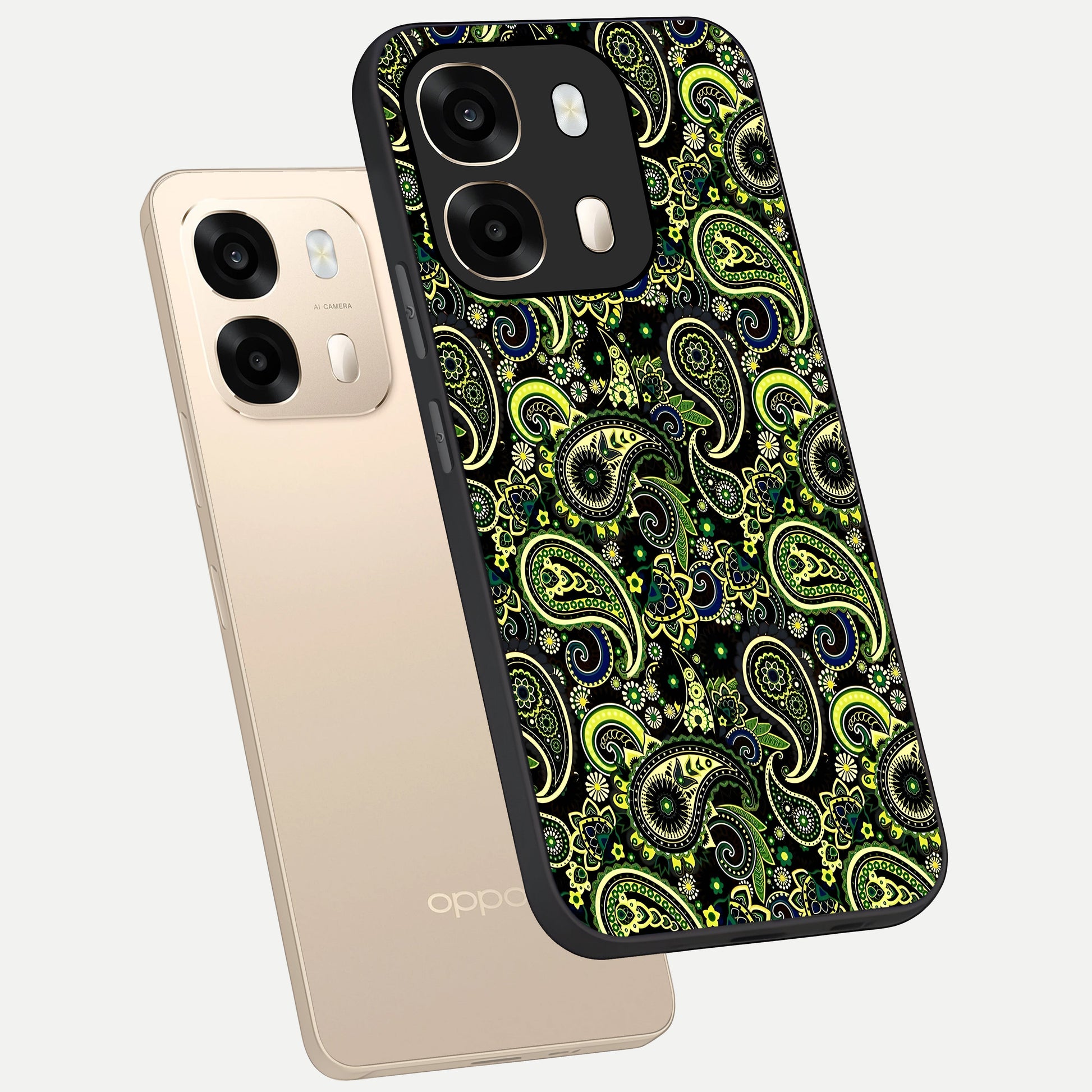  Green Lemon phone case For Oppo A6  showing premium glass back cover with detailed artwork