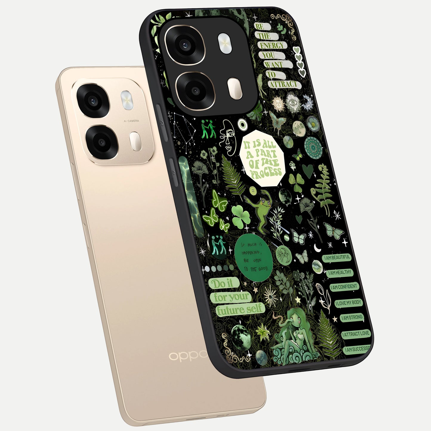  Green Mandala Pattern phone case For Oppo A6  showing premium glass back cover with detailed artwork