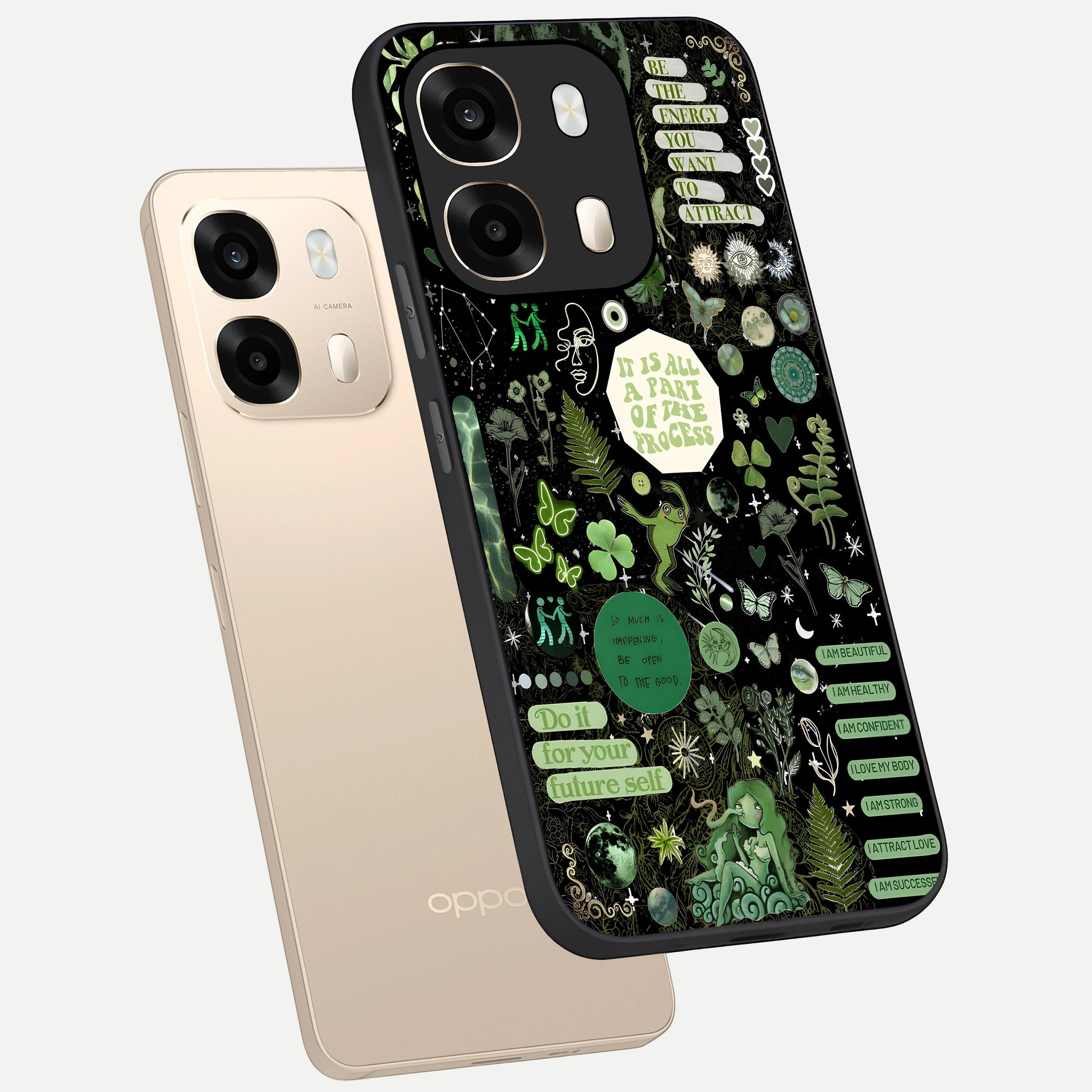  Green Mandala Pattern phone case For Oppo A6  showing premium glass back cover with detailed artwork