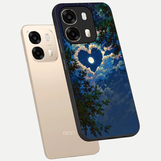  Heart With Moon Sky phone case For Oppo A6  showing premium glass back cover with detailed artwork