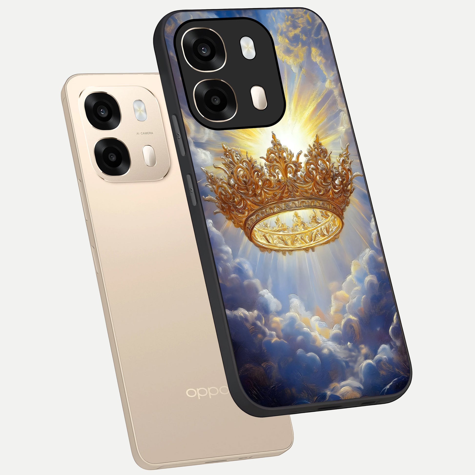  Heavenly Crown Light phone case For Oppo A6  showing premium glass back cover with detailed artwork