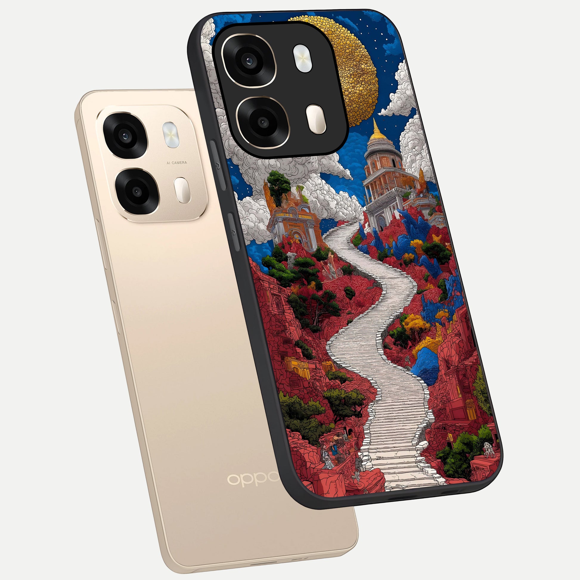  Heavenly Moon Path phone case For Oppo A6  showing premium glass back cover with detailed artwork