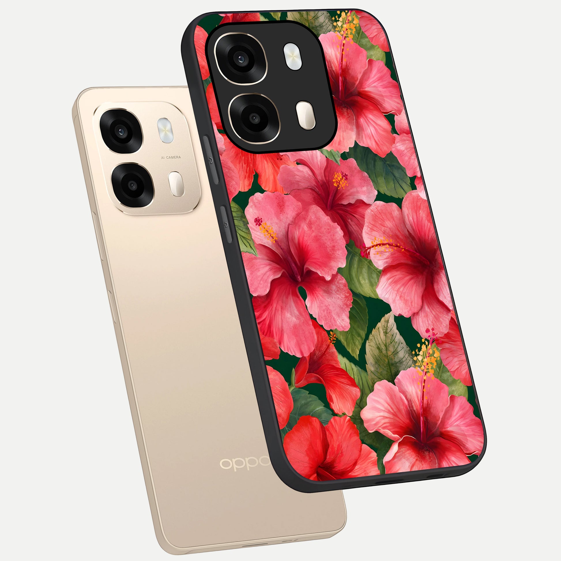  Hibiscus Pattern phone case For Oppo A6  showing premium glass back cover with detailed artwork