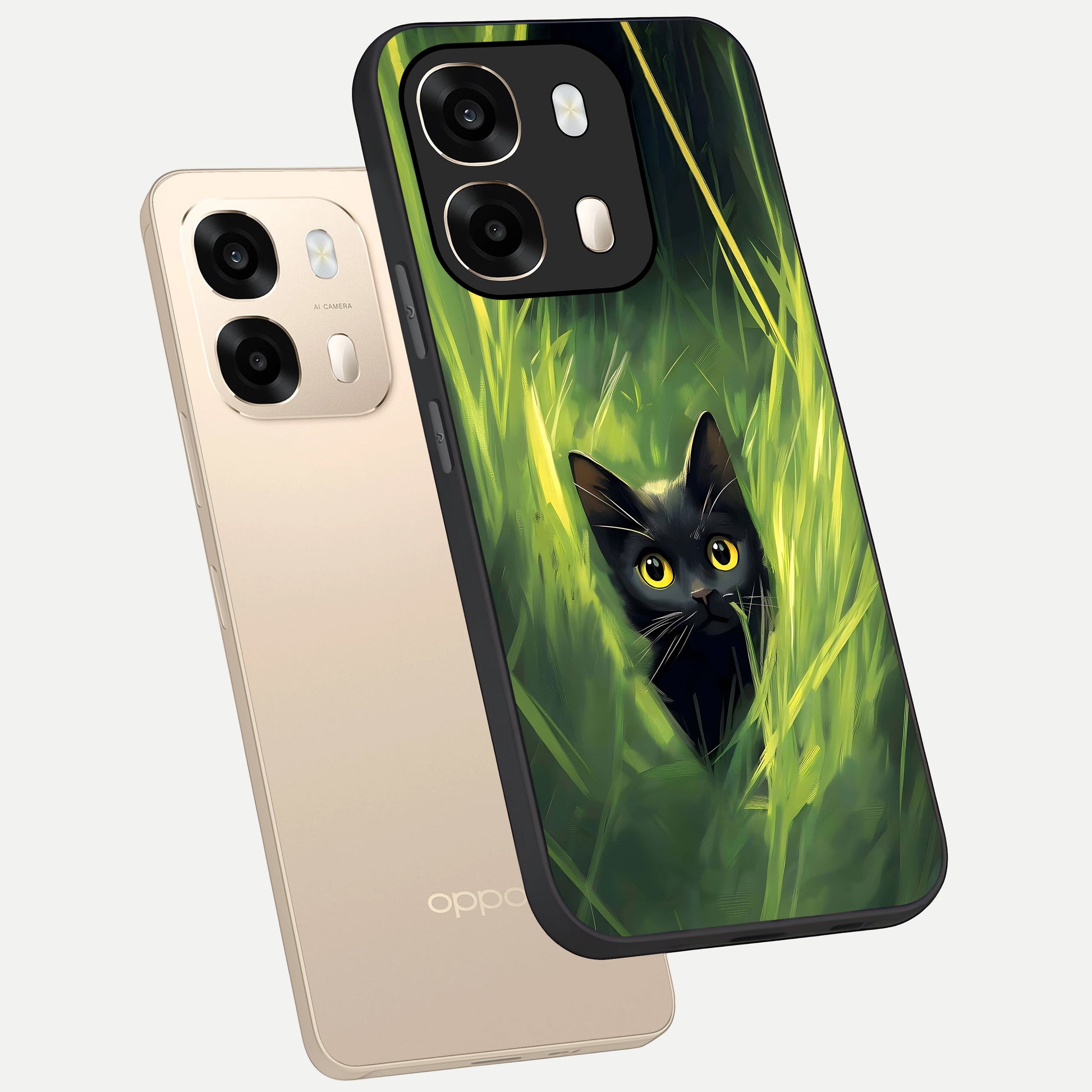  Hidden Cat Whisper phone case For Oppo A6  showing premium glass back cover with detailed artwork