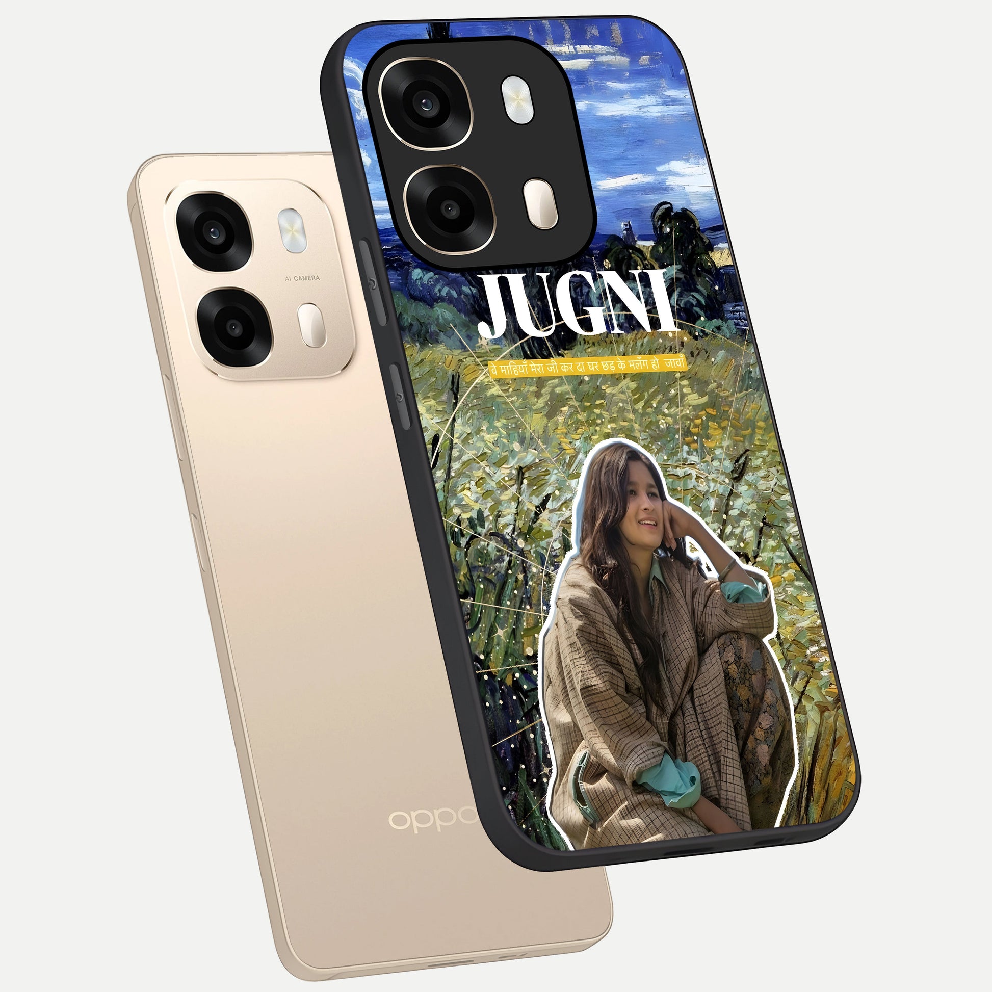  Jugni Soul Vibes phone case For Oppo A6  showing premium glass back cover with detailed artwork