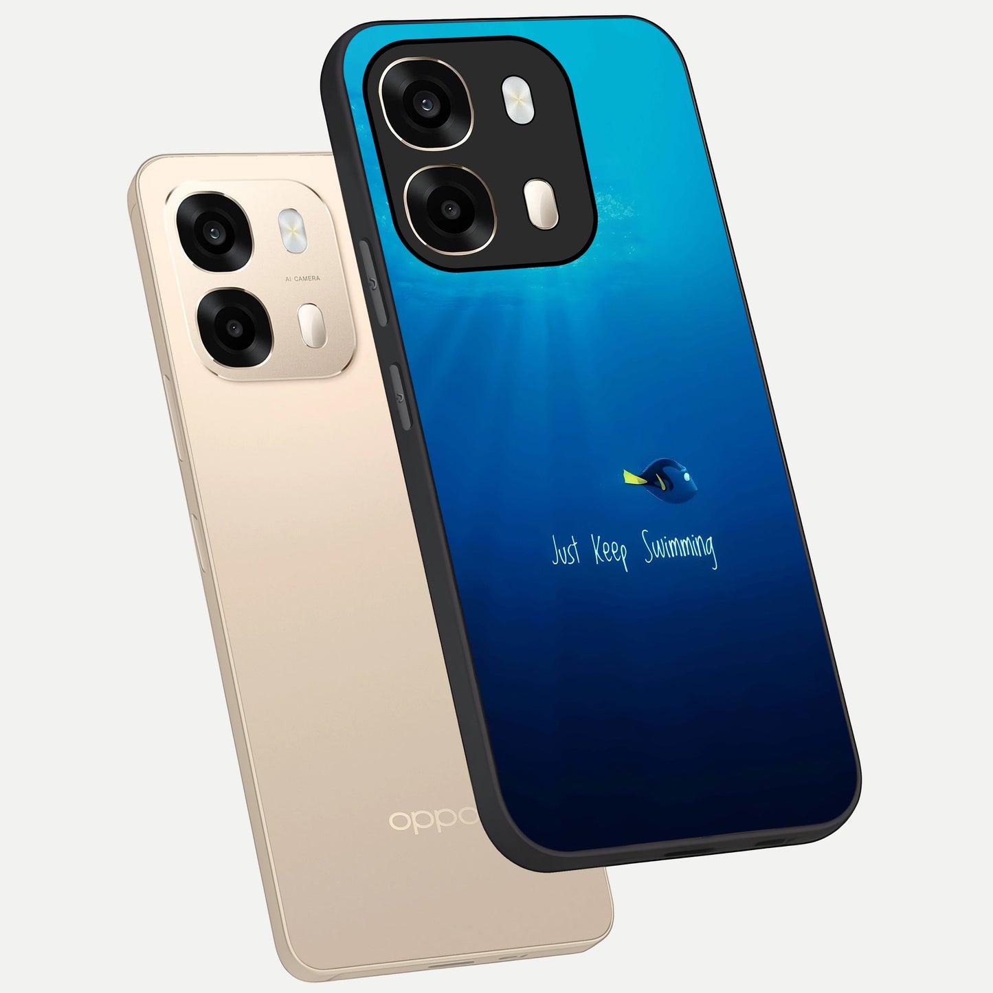  Just Keep Swimming phone case For Oppo A6  showing premium glass back cover with detailed artwork