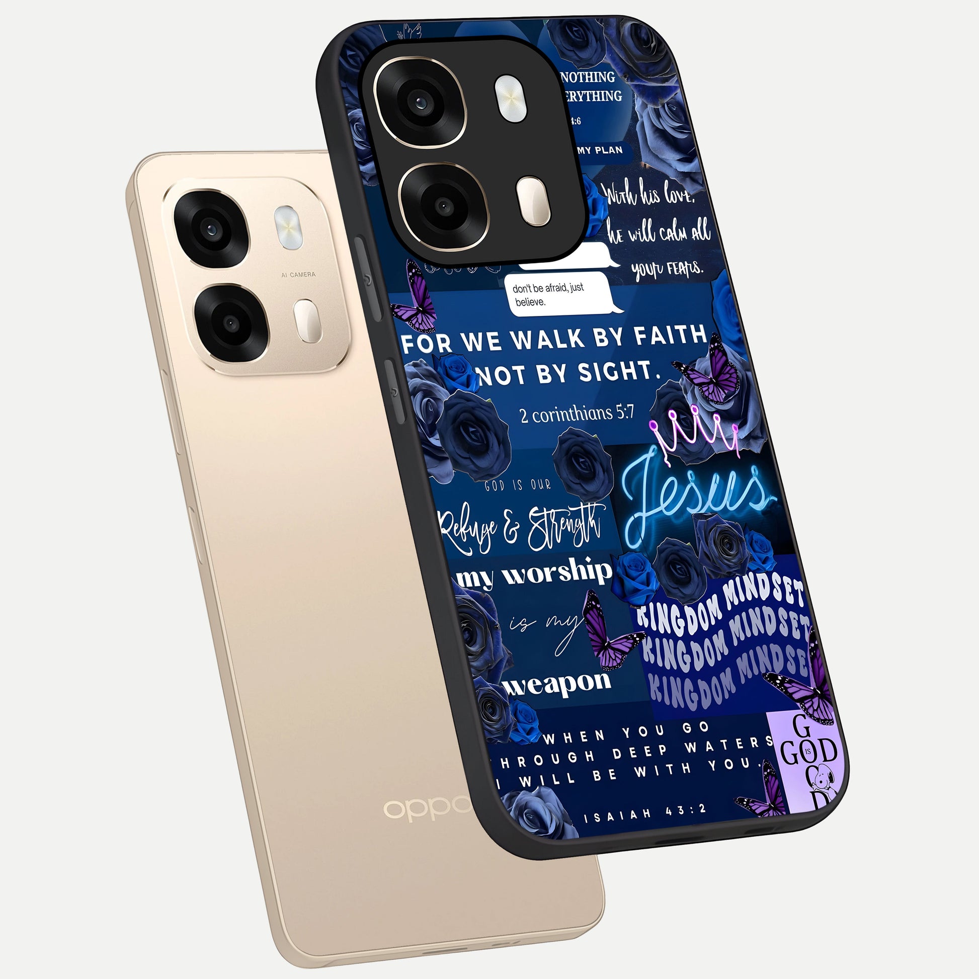  Kingdom Faith Glow phone case For Oppo A6  showing premium glass back cover with detailed artwork