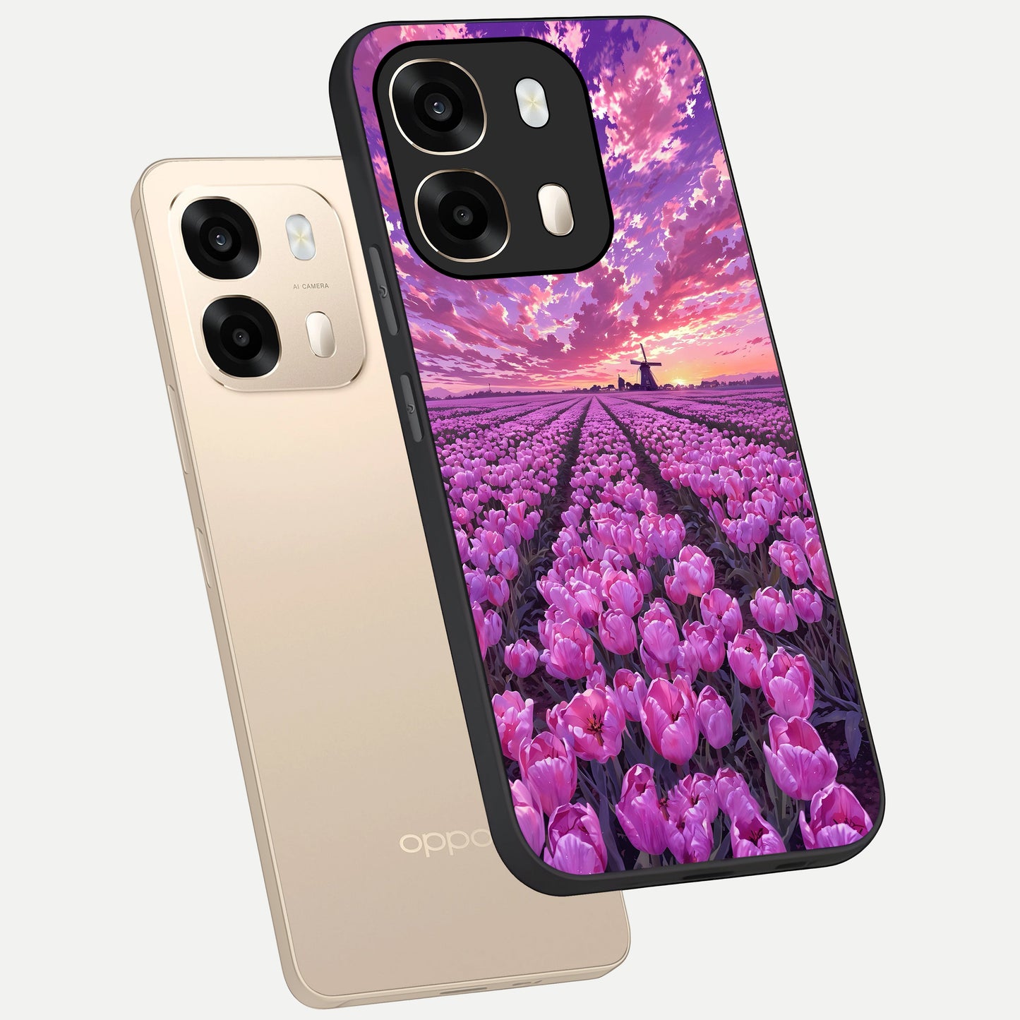  Lavender Dream Skies phone case For Oppo A6  showing premium glass back cover with detailed artwork