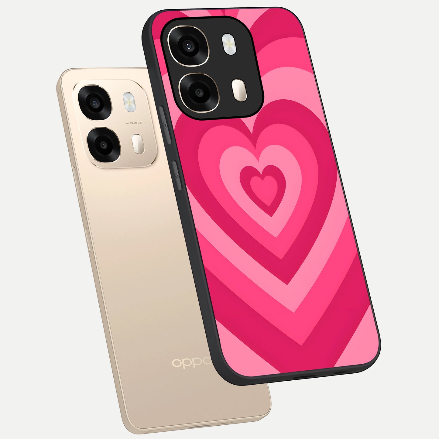  Layered Love Hearts phone case For Oppo A6  showing premium glass back cover with detailed artwork