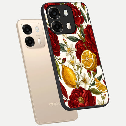  Lemon Rose Charm phone case For Oppo A6  showing premium glass back cover with detailed artwork