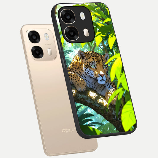  Leopard in Jungle phone case For Oppo A6  showing premium glass back cover with detailed artwork
