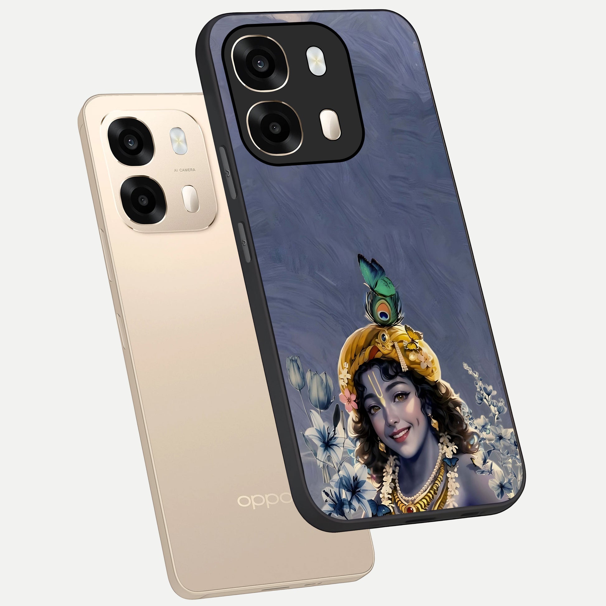  Lord Krishna phone case For Oppo A6  showing premium glass back cover with detailed artwork