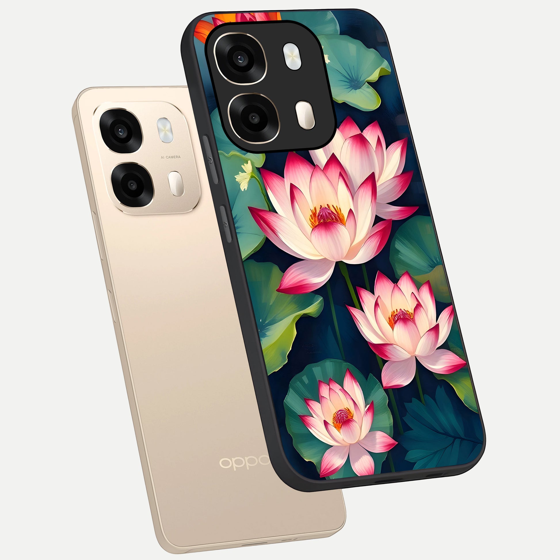  Lotus Dream Serenity phone case For Oppo A6  showing premium glass back cover with detailed artwork