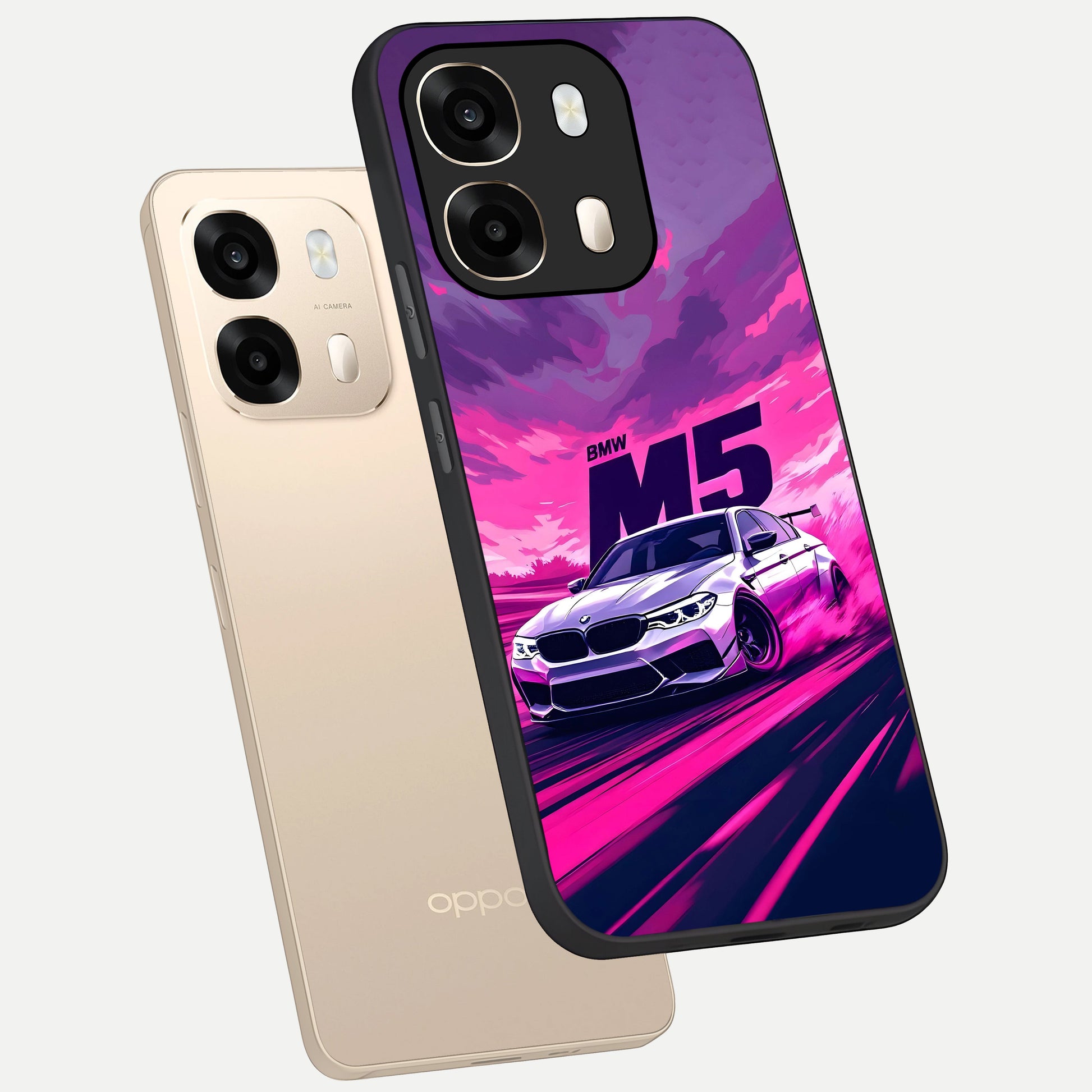  MS Neon Car phone case For Oppo A6  showing premium glass back cover with detailed artwork