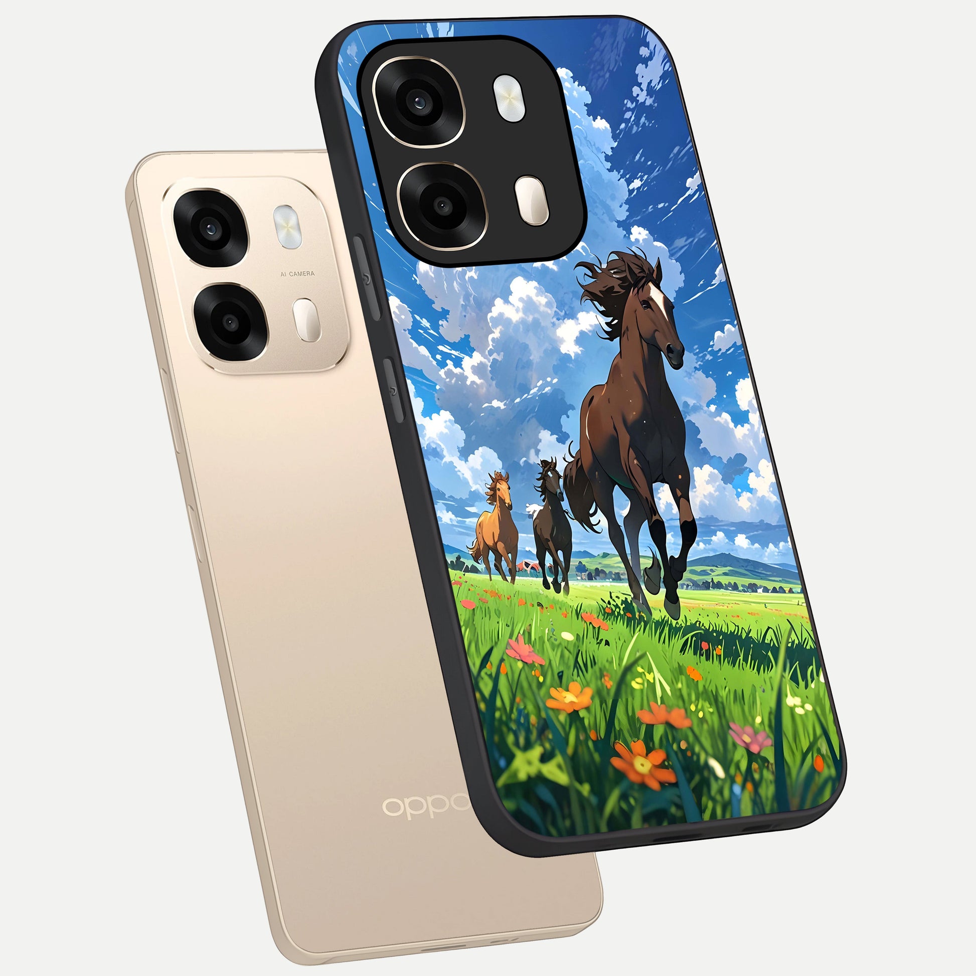  Majestic Horses Galloping phone case For Oppo A6  showing premium glass back cover with detailed artwork