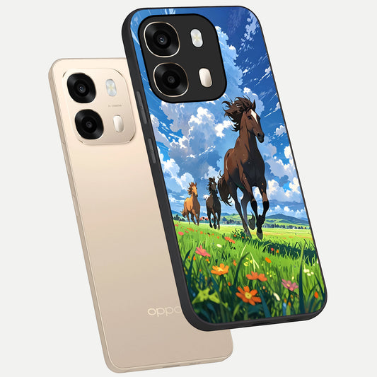  Majestic Horses Galloping phone case For Oppo A6  showing premium glass back cover with detailed artwork
