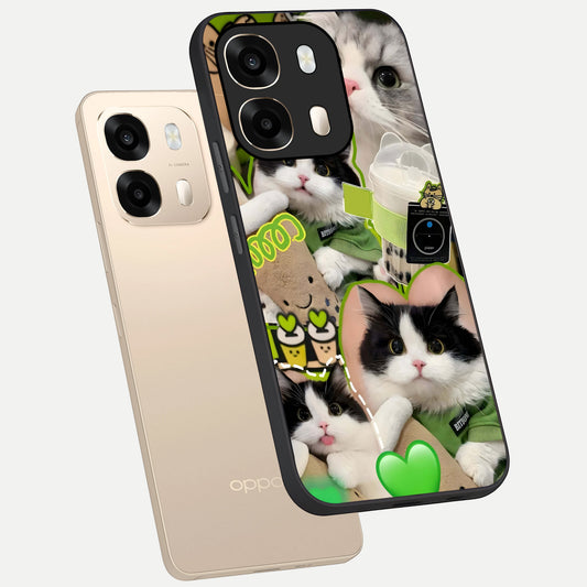  Matcha Cats Mood phone case For Oppo A6  showing premium glass back cover with detailed artwork