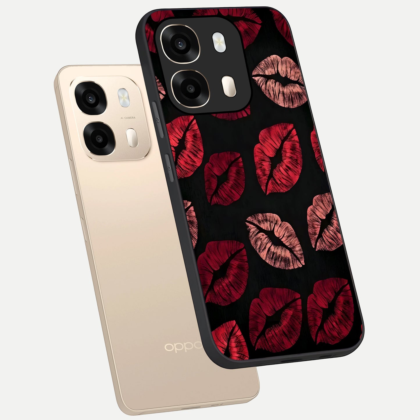  Midnight Kiss Love phone case For Oppo A6  showing premium glass back cover with detailed artwork