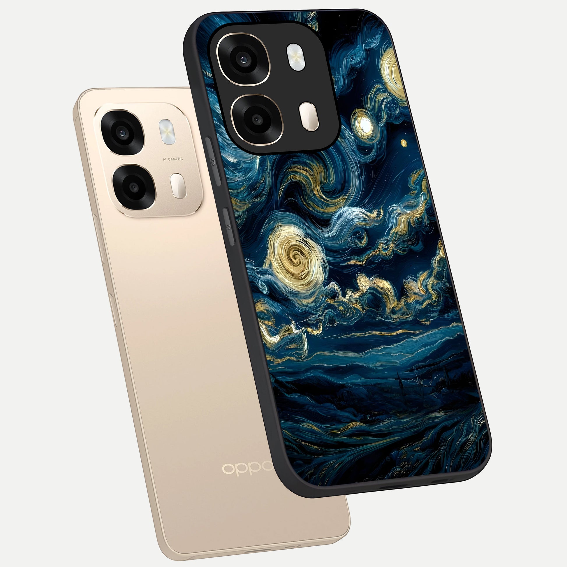  Midnight Sky Whirl phone case For Oppo A6  showing premium glass back cover with detailed artwork