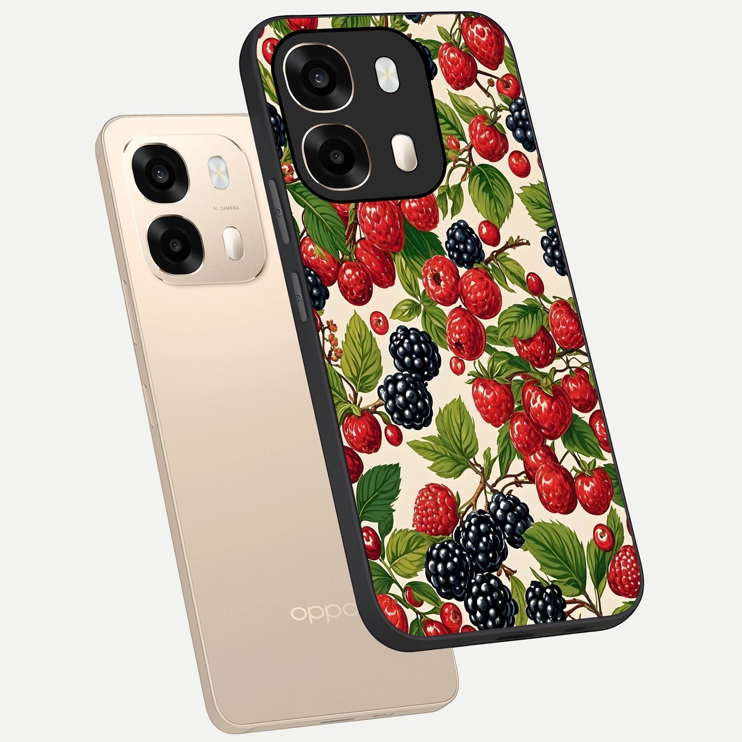  Mixed Berry Collage phone case For Oppo A6  showing premium glass back cover with detailed artwork
