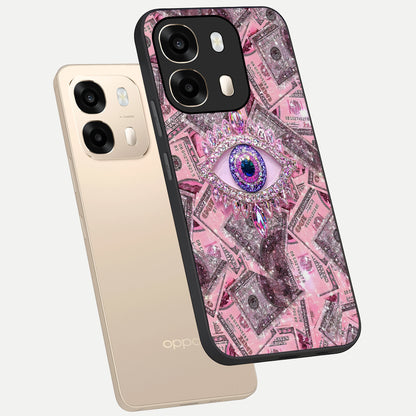  Money Eye Luxe phone case For Oppo A6  showing premium glass back cover with detailed artwork