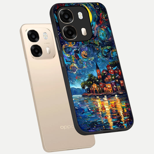 Moonlight Harbor Glow phone case For Oppo A6  showing premium glass back cover with detailed artwork