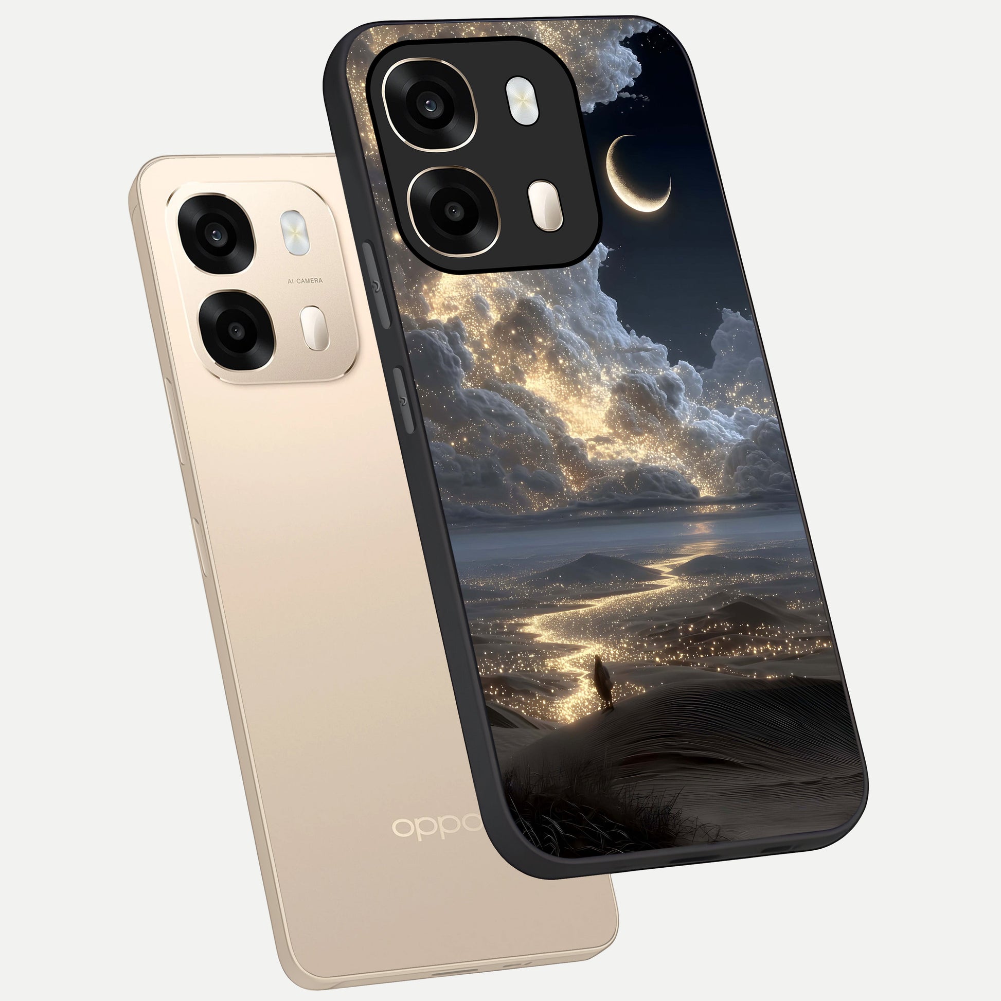  Moonlight Spark Path phone case For Oppo A6  showing premium glass back cover with detailed artwork
