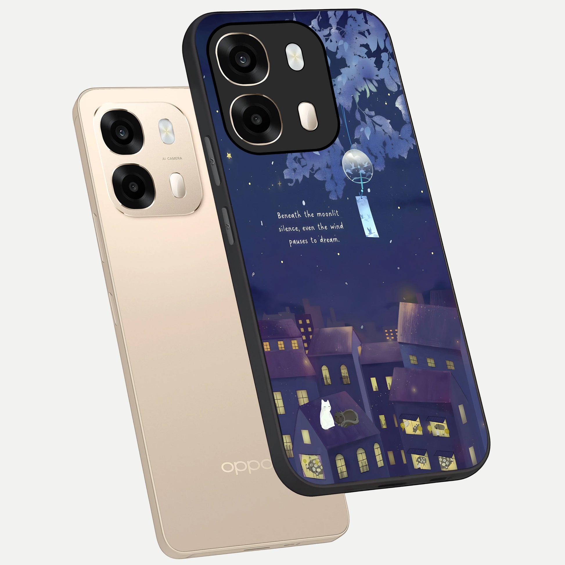 Moonlit Cat Silence phone case For Oppo A6  showing premium glass back cover with detailed artwork