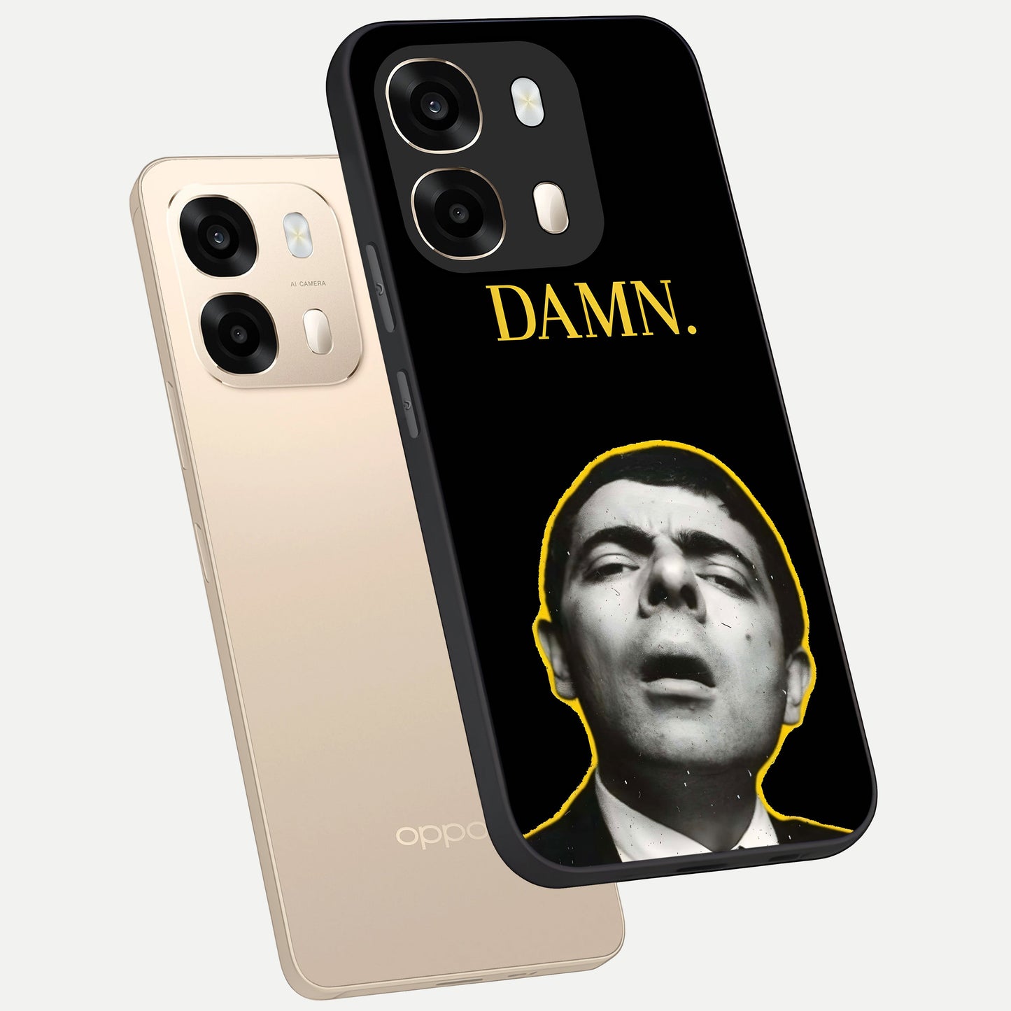  Mr Bean Damn phone case For Oppo A6  showing premium glass back cover with detailed artwork