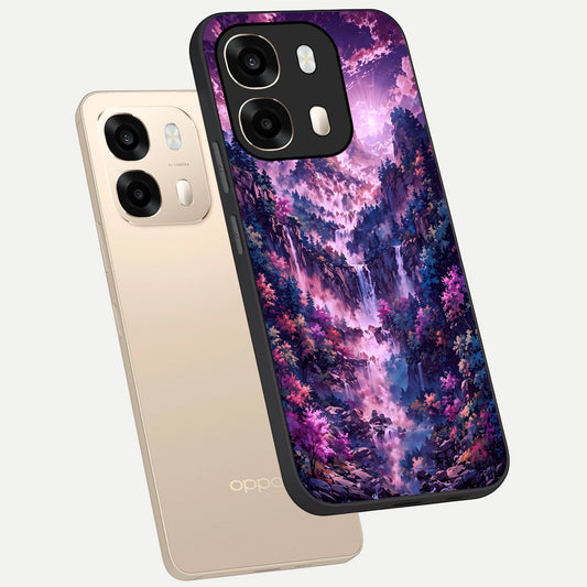  Mystic Cascade Peaks phone case For Oppo A6  showing premium glass back cover with detailed artwork