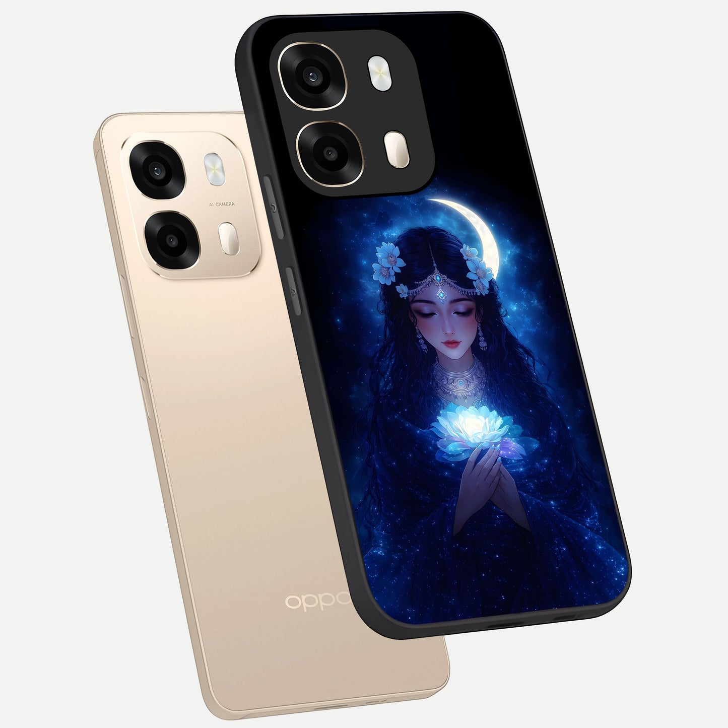  Mystic Moon Queen phone case For Oppo A6  showing premium glass back cover with detailed artwork