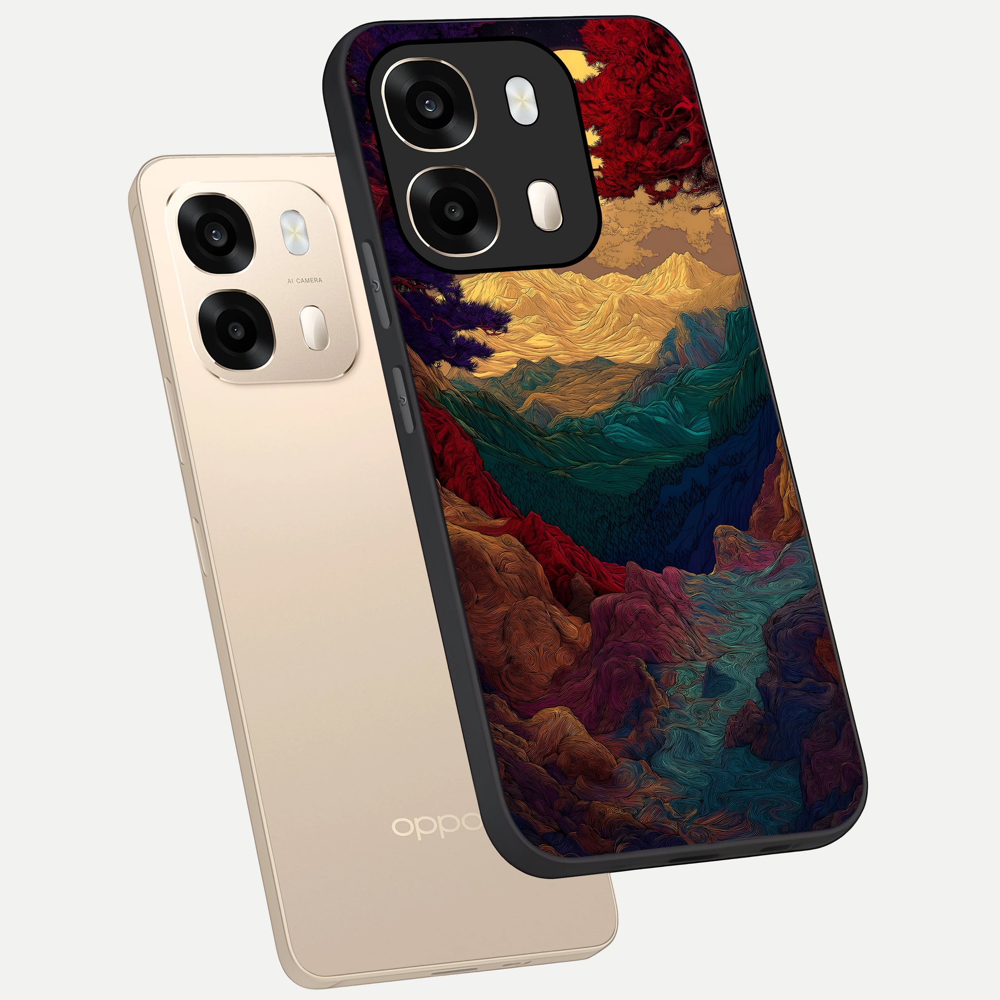  Mystic Valley Light phone case For Oppo A6  showing premium glass back cover with detailed artwork