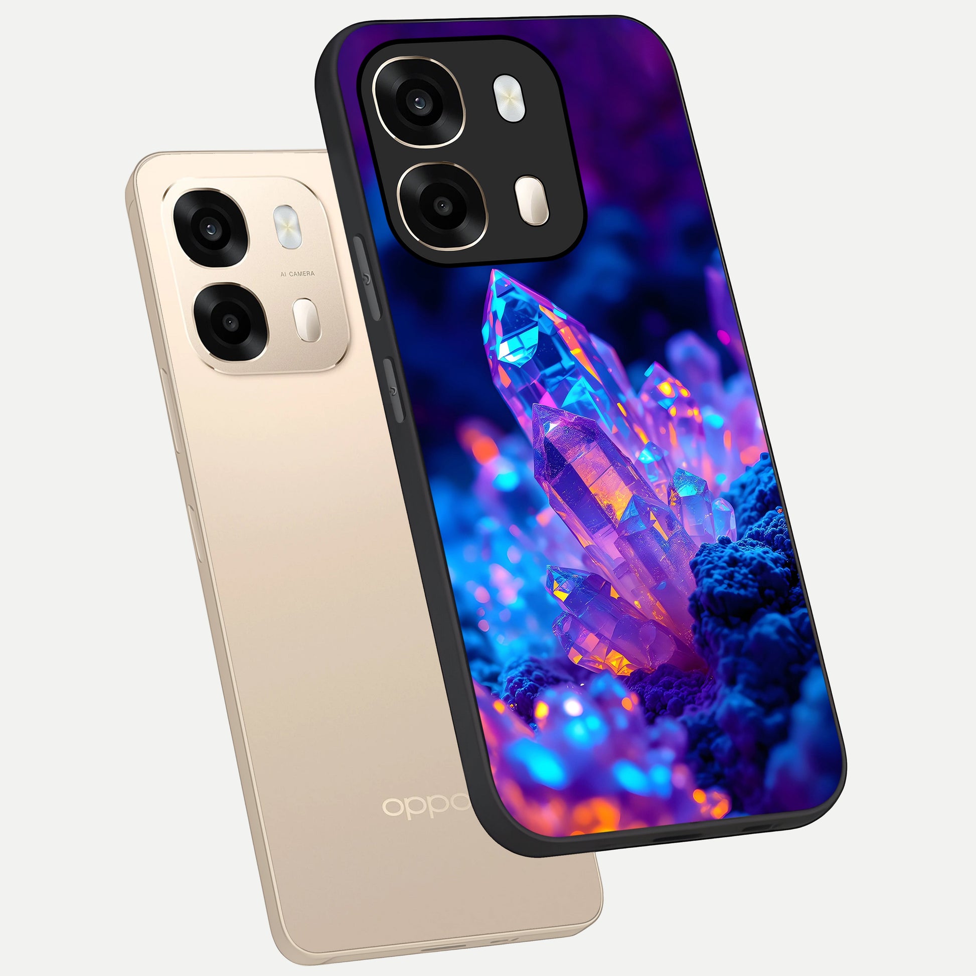  Neon Aura Shards phone case For Oppo A6  showing premium glass back cover with detailed artwork