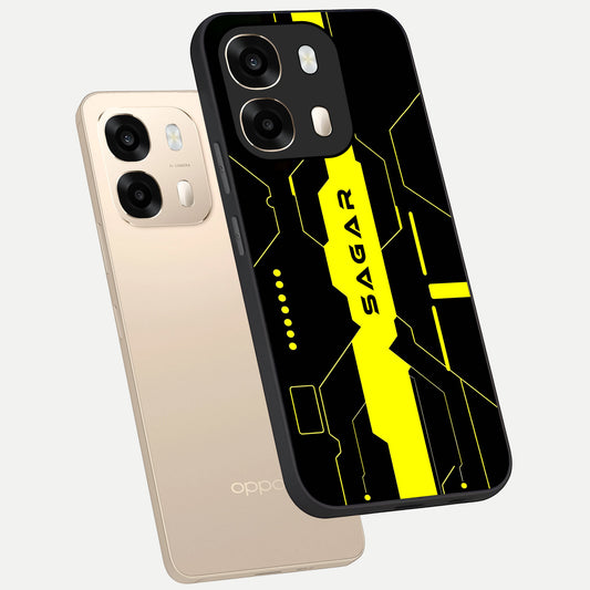  Neon CYBERPUNK Custom Name phone case For Oppo A6  showing premium glass back cover with detailed artwork