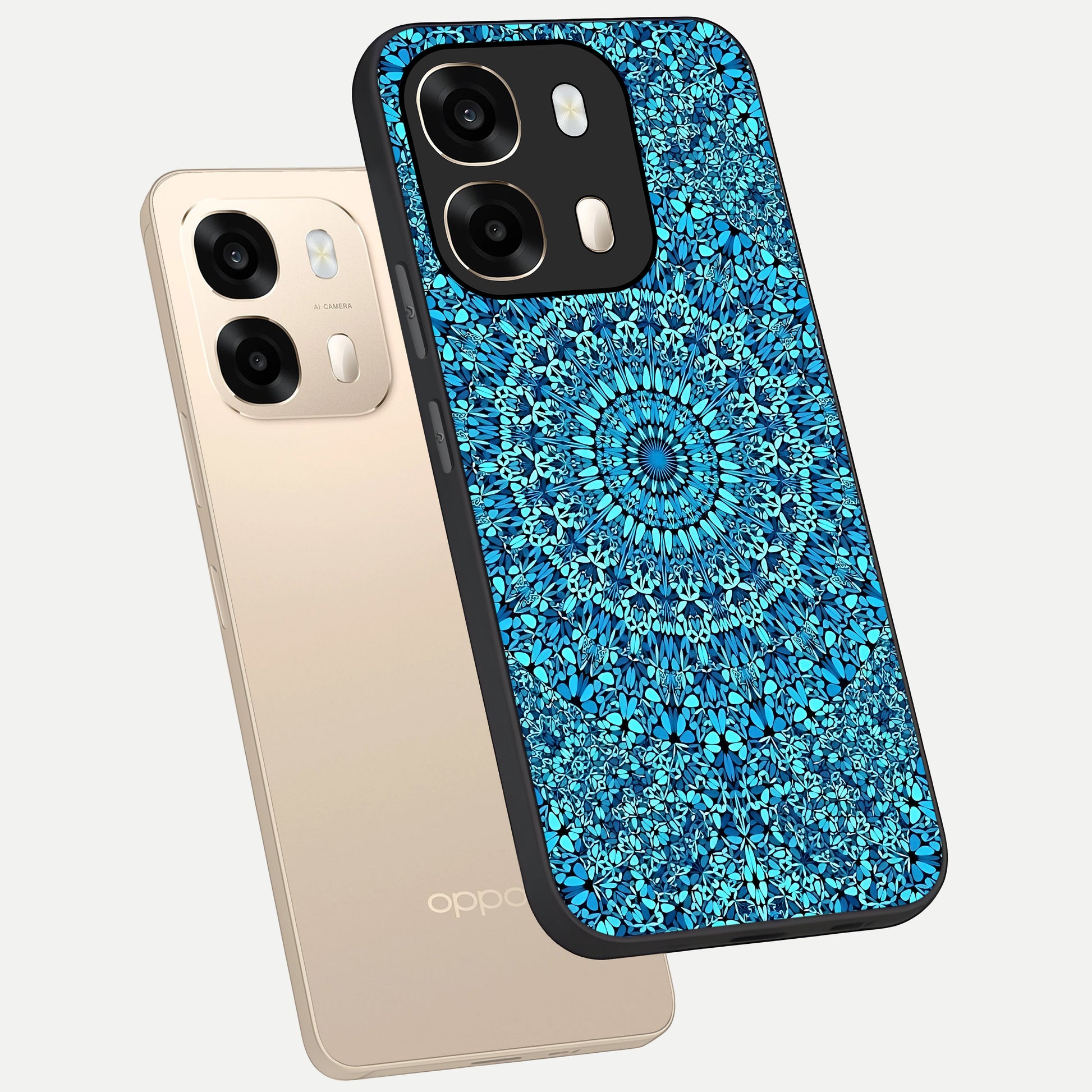  Ocean Bloom Mandala phone case For Oppo A6  showing premium glass back cover with detailed artwork