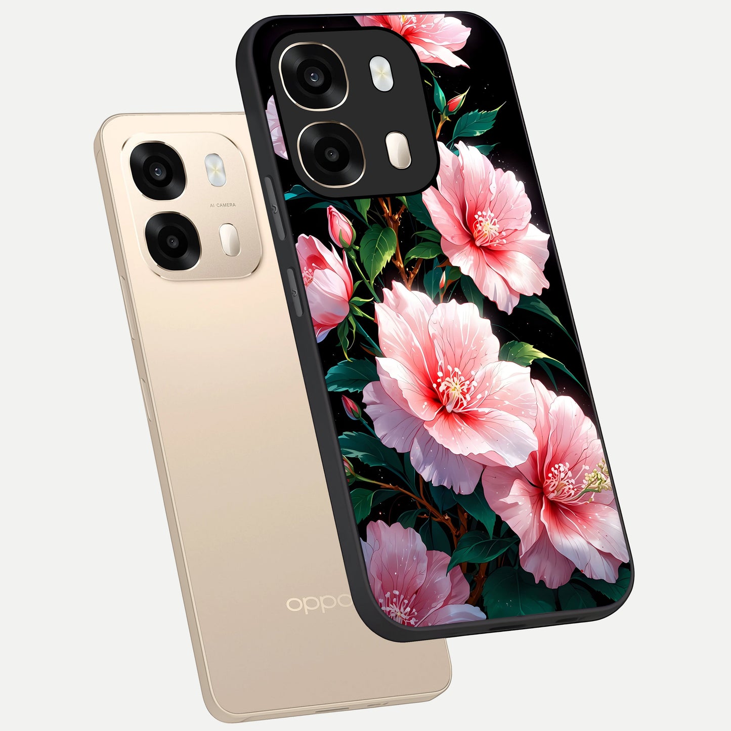  Peach Flower phone case For Oppo A6  showing premium glass back cover with detailed artwork