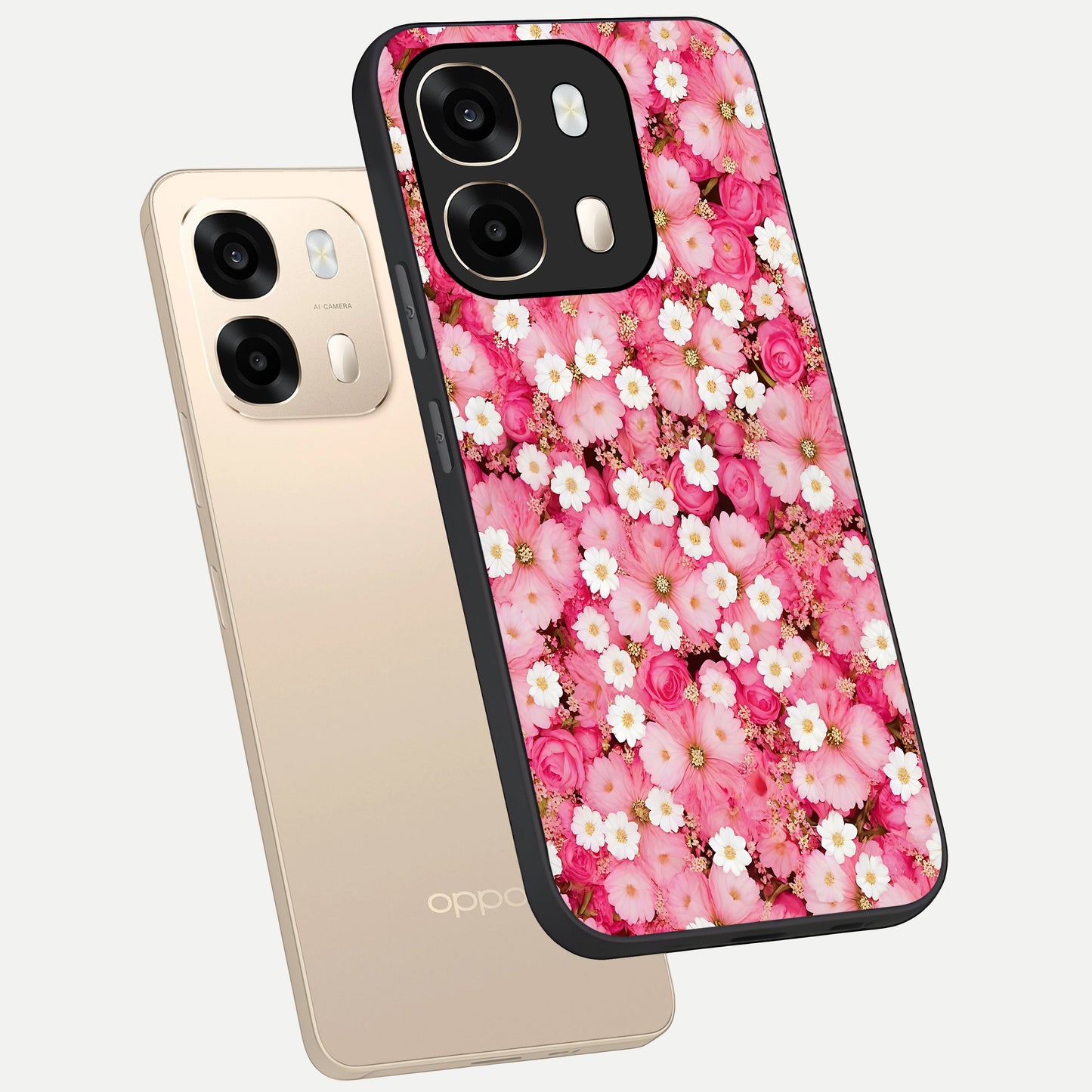  Pink Daisy Bliss phone case For Oppo A6  showing premium glass back cover with detailed artwork