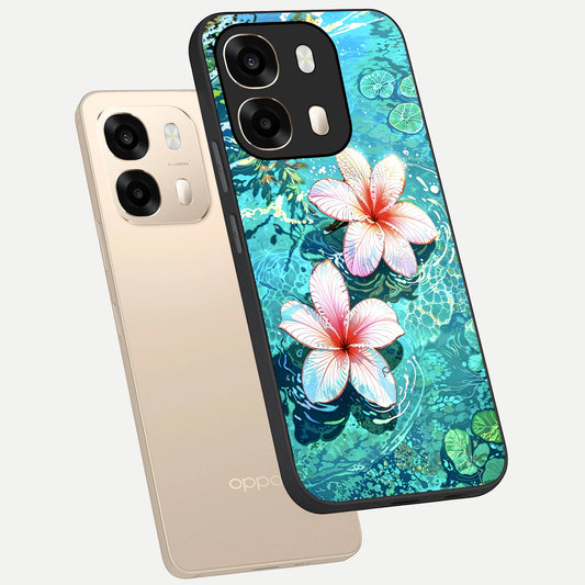  Pink Flowers in Water phone case For Oppo A6  showing premium glass back cover with detailed artwork