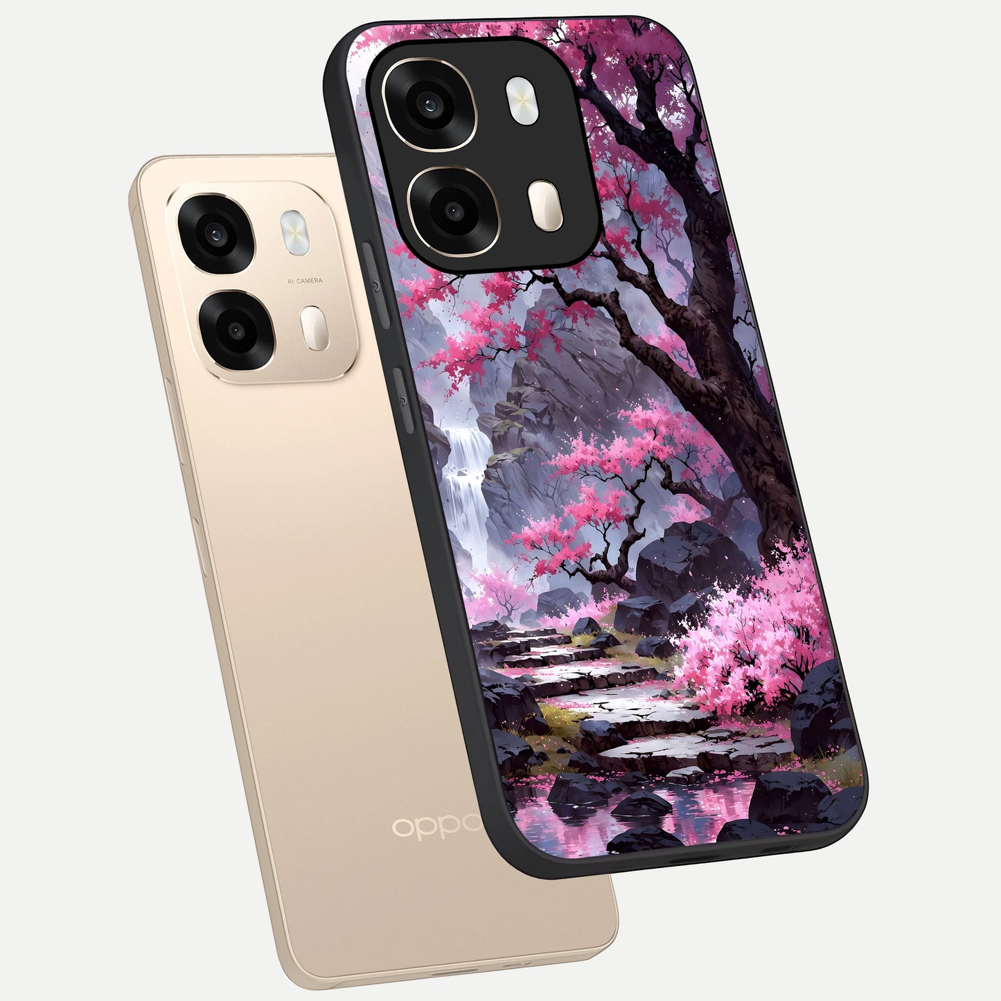  Pink Sunflower Glow phone case For Oppo A6  showing premium glass back cover with detailed artwork
