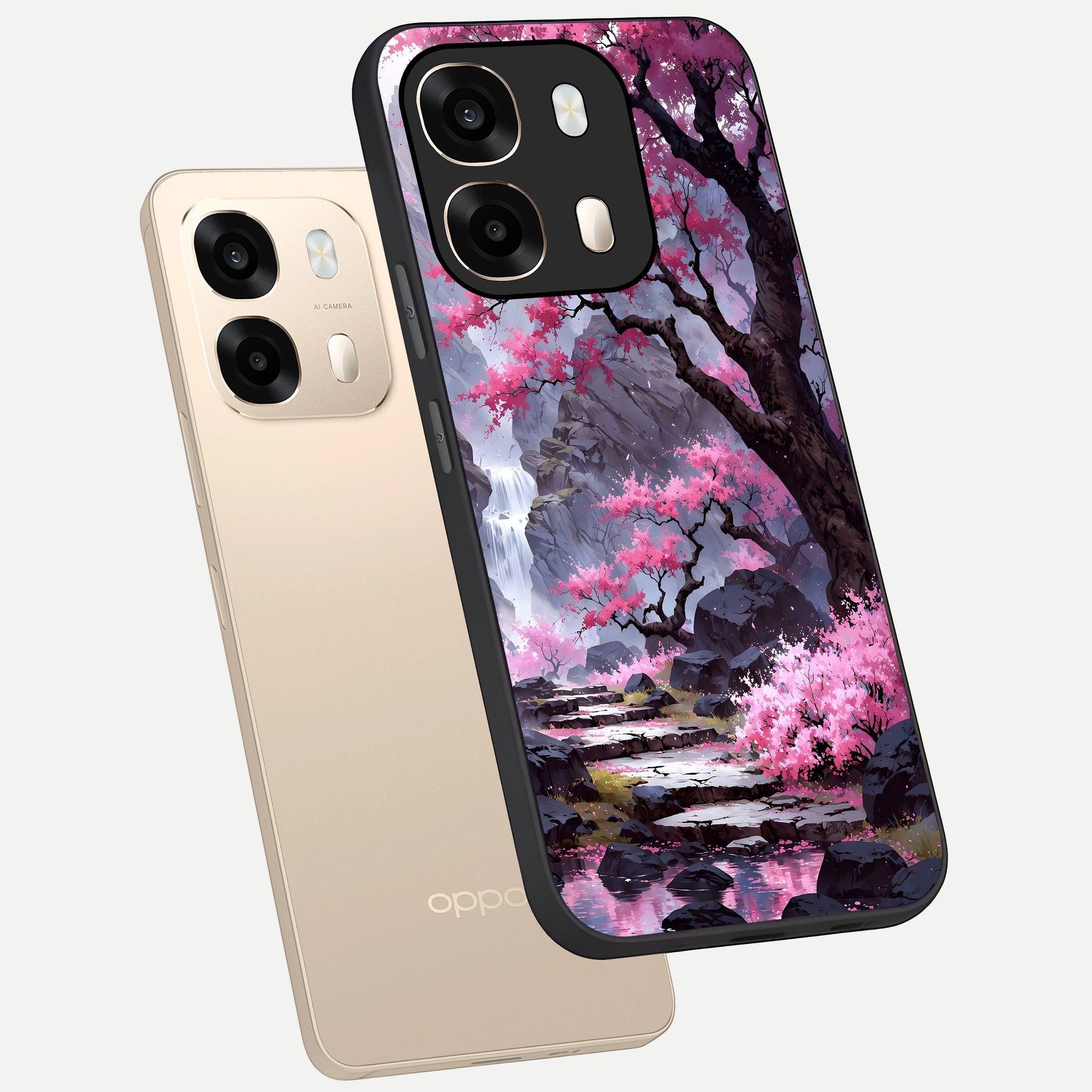  Pink Sunflower Glow phone case For Oppo A6  showing premium glass back cover with detailed artwork