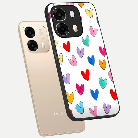  Playful Love Doodles phone case For Oppo A6  showing premium glass back cover with detailed artwork